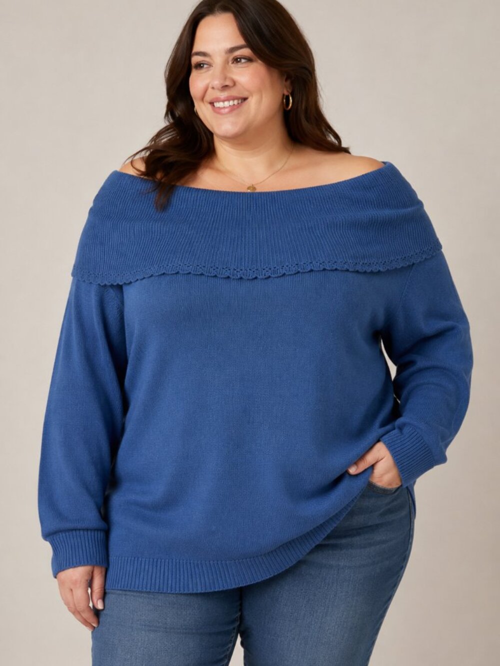 J.R. Rapper VTG Off Shoulder Ribbed Sweater Light BLue Size 3X Stretch Knit